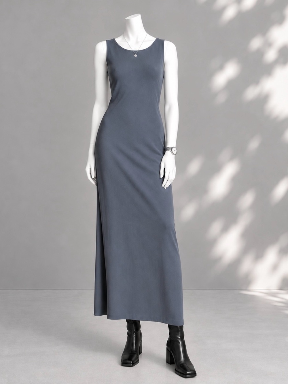 Eileen Fisher Silk Georgette Maxi Dress Petite M Gray Minimalist Casual Work - Picture 2 of 8